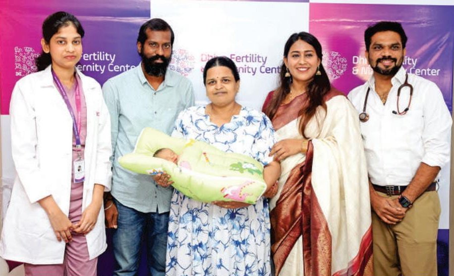 Dr. Keerthana Ashwin and the DFMC team with the mother and baby born after Tamil Nadu's first robot-assisted ICSI